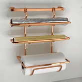 Suporte Porta Rolos Triplo Papel Toalha Alumínio e PVC Para Barra Luxo Rose Gold - Ela Decora